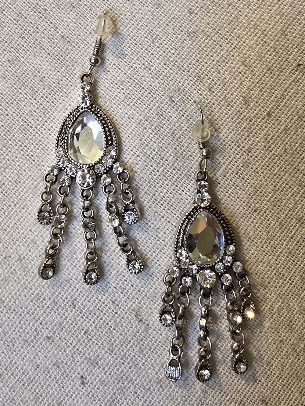 Silver Crystal Teardrop Dangle Earrings - Sparkling Silver Chandelier